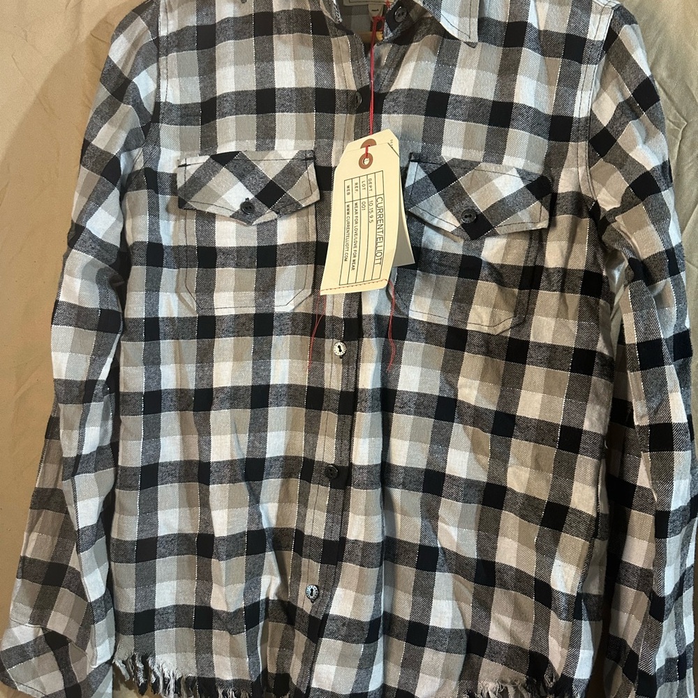 Current/Elliott Black and White Plaid Shirt